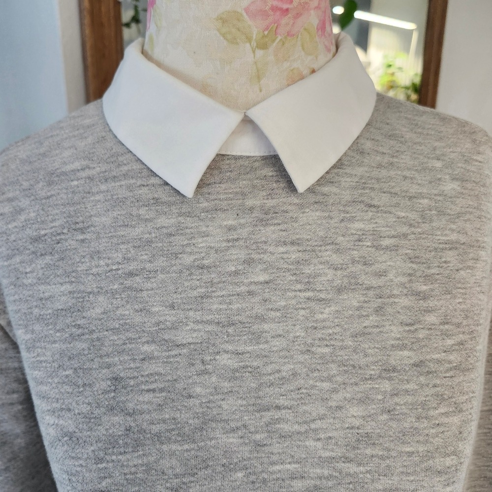 Zara Light Gray Midi Shift Dress with White Mock Collar - Picture 3 of 6